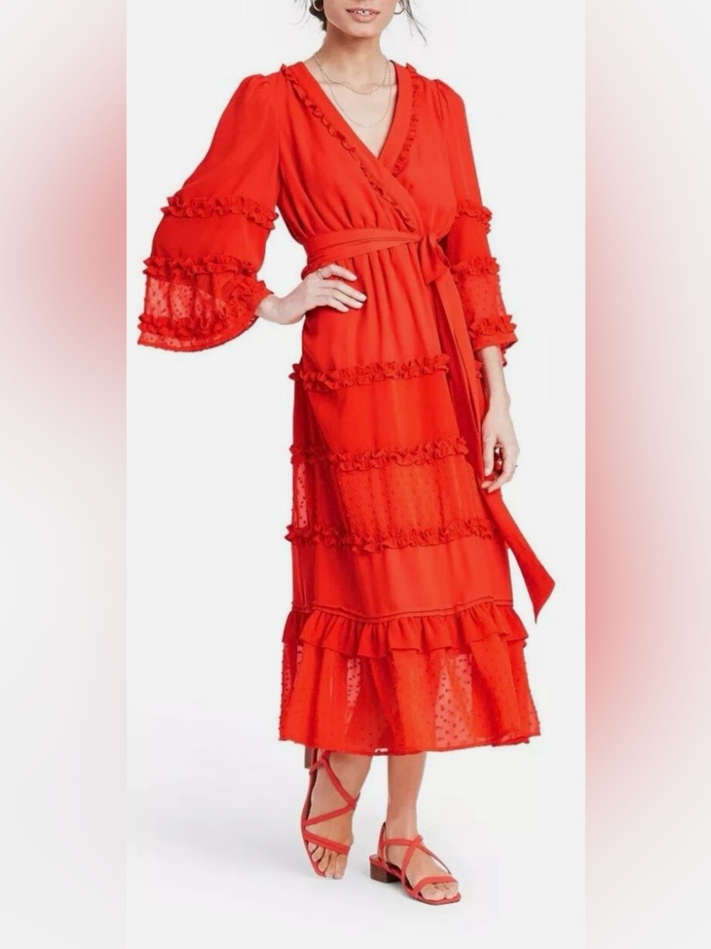 ALEXIS For Target Size Small Dark Orange Angel Sleeve Tiered Ruffle Dress